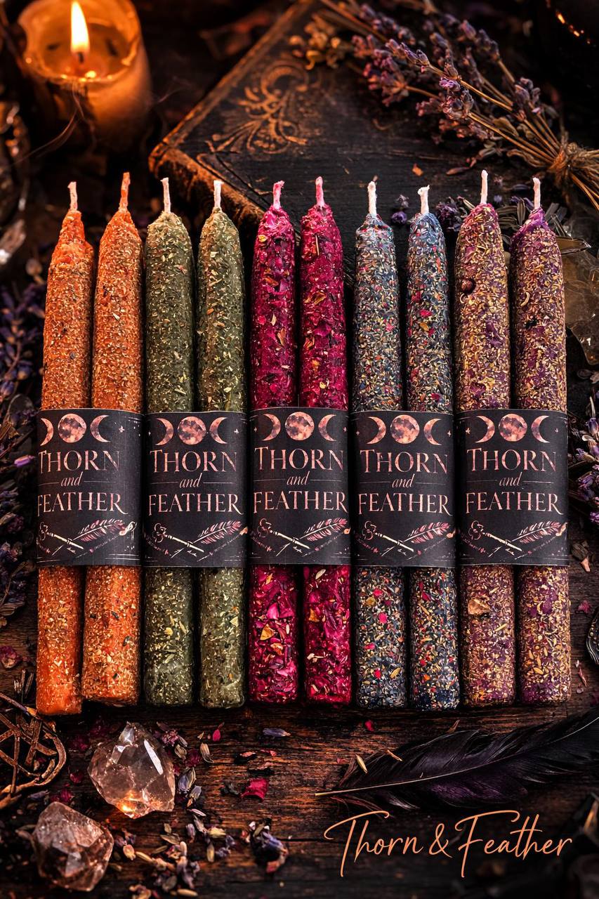 Dressed ritual candles by Thorn and Feather